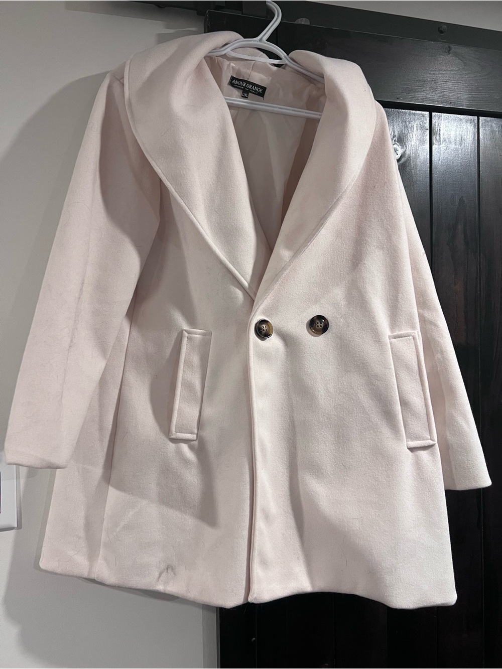 White Shawl-Collar Wool Blend Pea Coat